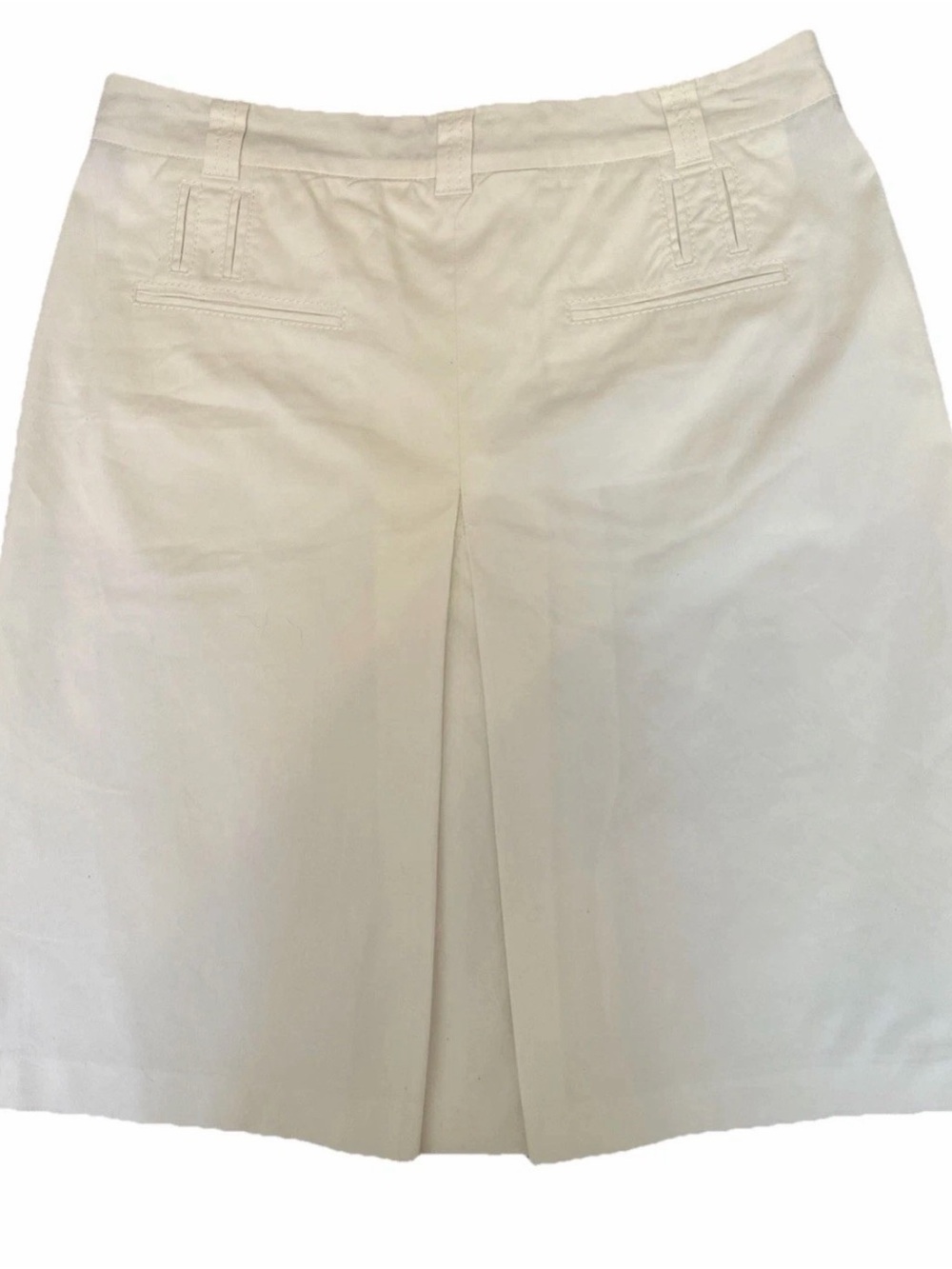 Escada Ivory Skirt 40 Box Pleat A-Line Twill Knee Length Cotton Silk Pockets Vtg - Picture 5 of 5
